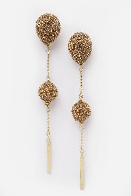 Bijoux By Priya Chandna_Gold Plated Crystals Long Drop Embellished Earrings _Online_at_Aza_Fashions