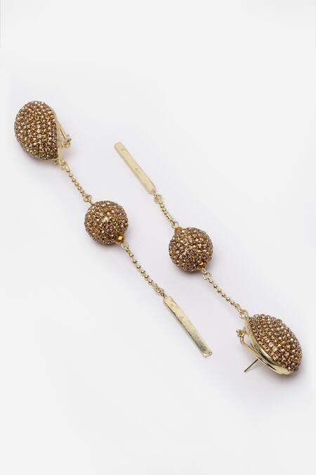 Buy_Bijoux By Priya Chandna_Gold Plated Crystals Long Drop Embellished Earrings _Online_at_Aza_Fashions