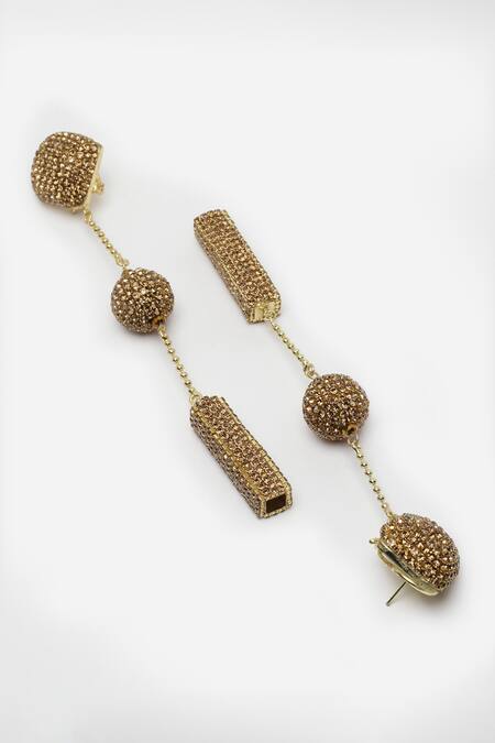 Buy_Bijoux By Priya Chandna_Gold Plated Crystals Long Drop Embellised Dangler Earrings _Online_at_Aza_Fashions