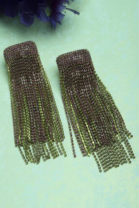 Shop_Bijoux By Priya Chandna_Pink Crystals Embellished Waterfall Earrings _at_Aza_Fashions