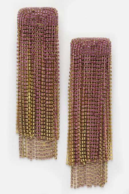 Bijoux By Priya Chandna_Pink Crystals Embellished Waterfall Earrings _Online_at_Aza_Fashions