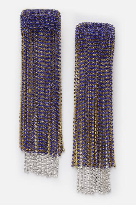 Shop_Bijoux By Priya Chandna_Blue Crystals Embellished Cascading Earrings _at_Aza_Fashions