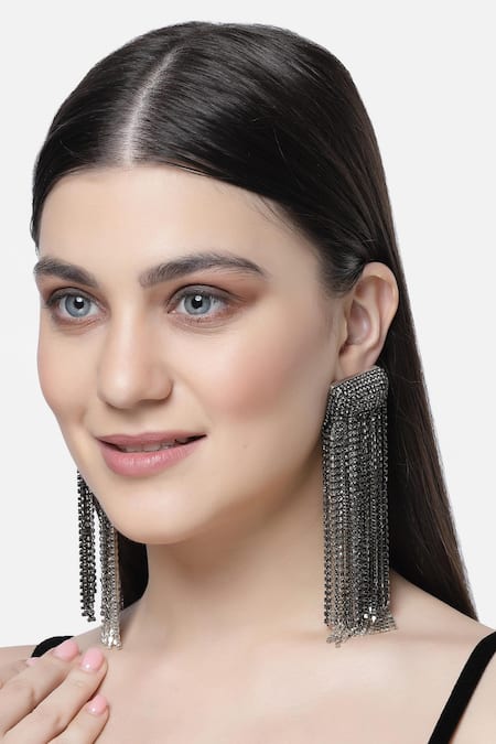 Bijoux By Priya Chandna Hanging Crystal Tassel Waterfall Earrings 