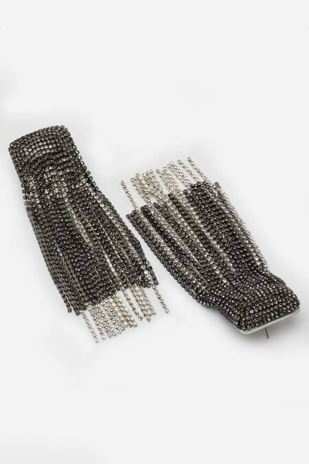 Buy_Bijoux By Priya Chandna_Black Crystals Hanging Tassel Waterfall Earrings _Online_at_Aza_Fashions