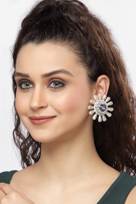 Bijoux By Priya Chandna Sunshine Amethyst Pearl Stud Earrings 