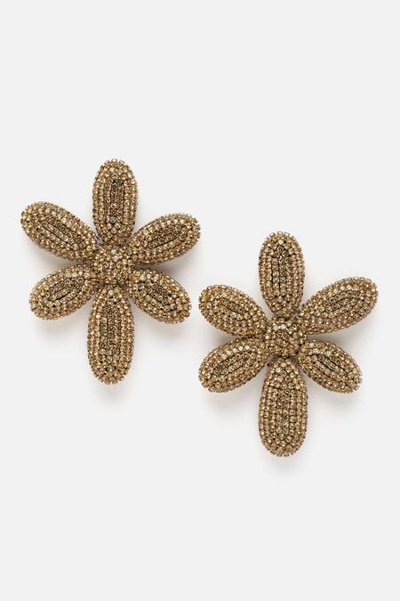 Bijoux By Priya Chandna_Gold Plated Crystals Daisy Embellished Studs _Online_at_Aza_Fashions