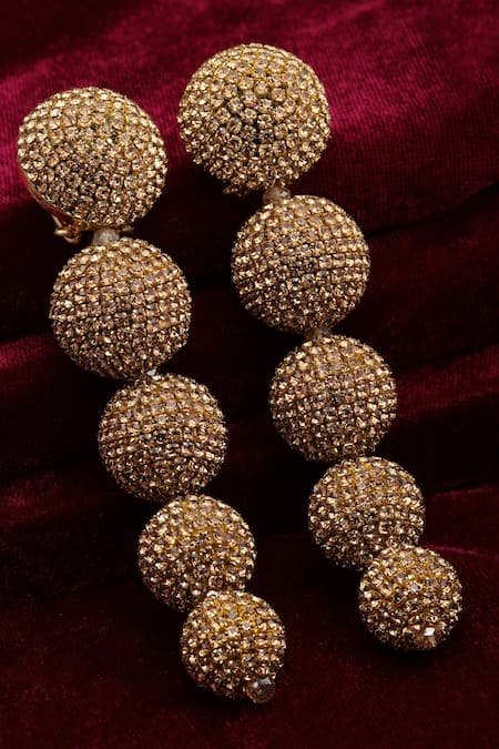 Shop_Bijoux By Priya Chandna_Gold Plated Crystals Ball Drop Embellished Earrings _at_Aza_Fashions