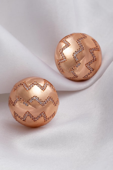 Shop Bijoux By Priya Chandna Rose Gold Zari Zircon Stone Embellished Studs at Aza Fashions Shop_Bijoux By Priya Chandna_Rose Gold Zari Zircon Stone Embellished Studs _at_Aza_Fashions