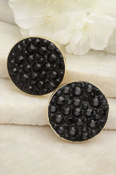 Shop Bijoux By Priya Chandna Black Crystals Embellished Round Studs at Aza Fashions Shop_Bijoux By Priya Chandna_Black Crystals Embellished Round Studs _at_Aza_Fashions