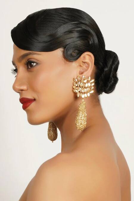 Buy_Bijoux By Priya Chandna_Gold Plated Crystals Blossom Embellished Danglers _Online_at_Aza_Fashions