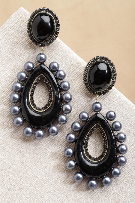 Bijoux By Priya Chandna Black Pearl Embellished Dangler Earrings  2