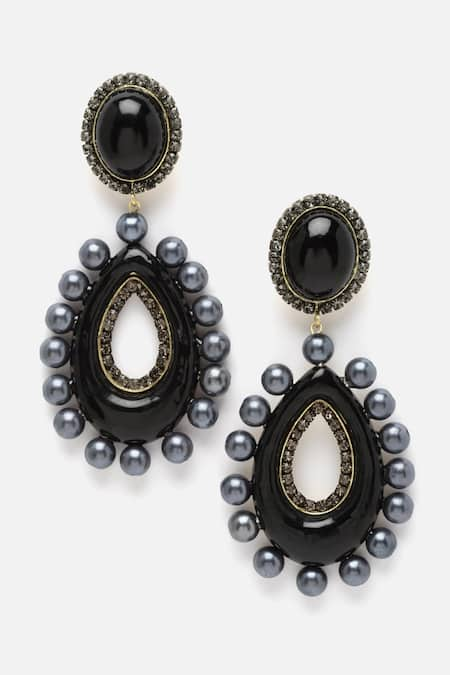 Bijoux By Priya Chandna Black Pearl Embellished Dangler Earrings  3