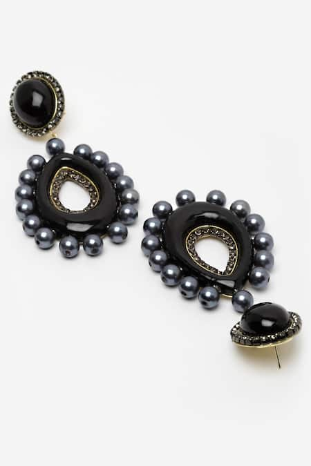 Bijoux By Priya Chandna Black Pearl Embellished Dangler Earrings  4