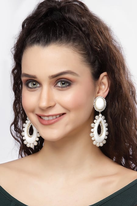 Bijoux By Priya Chandna Round Top Pearl Embellished Dangler Earrings 