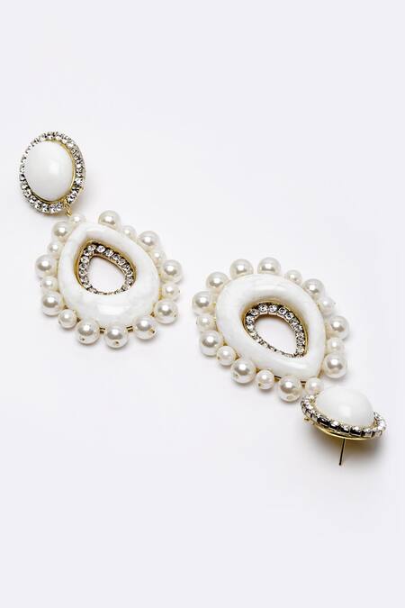 Buy_Bijoux By Priya Chandna_White Pearls, Rhinestones Round Top Embellished Dangler Earrings _Online_at_Aza_Fashions