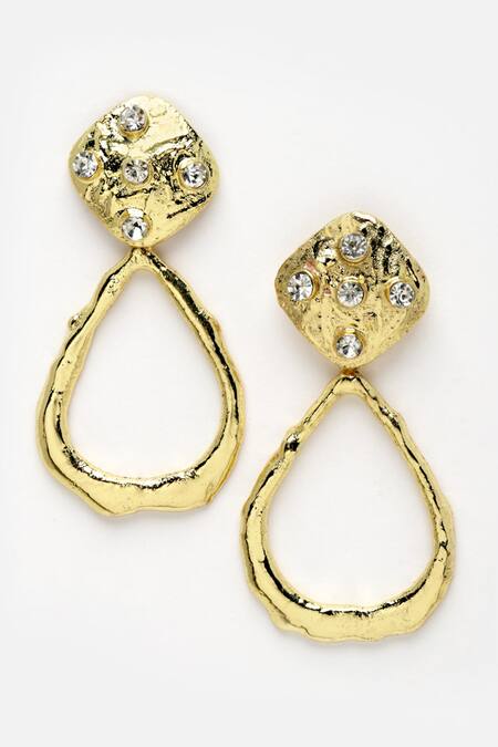 Bijoux By Priya Chandna_Gold Plated Crystals Embellished Hammered Danglers _Online_at_Aza_Fashions