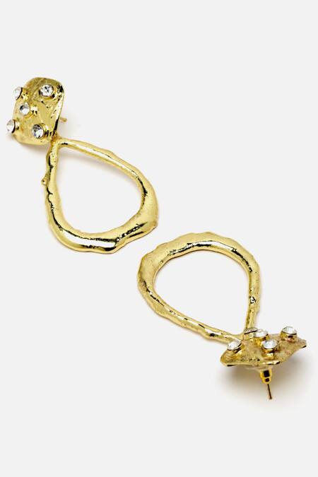 Buy_Bijoux By Priya Chandna_Gold Plated Crystals Embellished Hammered Danglers _Online_at_Aza_Fashions