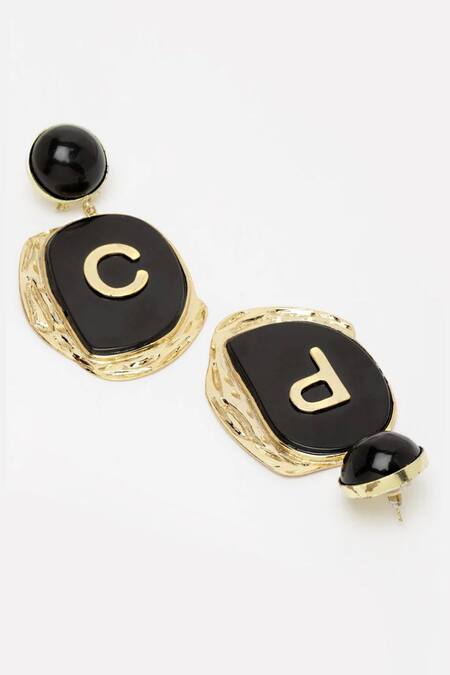 Bijoux By Priya Chandna_Black Letter Embellished Earrings _Online_at_Aza_Fashions