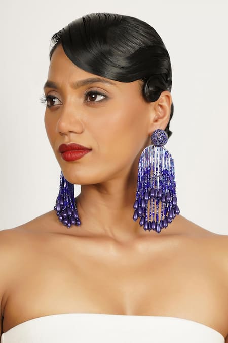 Bijoux By Priya Chandna Bead Crystal Studded Tassel Earrings 