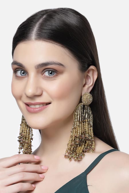 Bijoux By Priya Chandna Crystal Studded Bead Tassel Earrings 