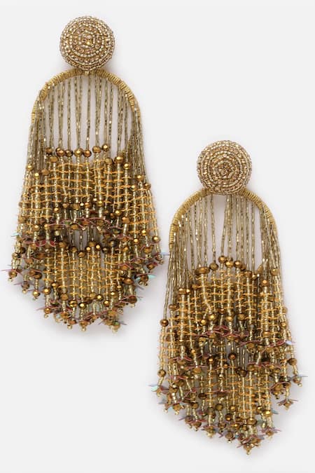 Bijoux By Priya Chandna_Gold Plated Pearls, Crystals, Beads Studded Tassel Earrings _Online_at_Aza_Fashions