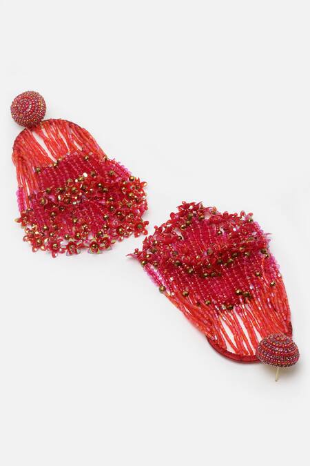 Buy_Bijoux By Priya Chandna_Red Pearls, Crystals, Beads Studded Tassel Earrings _Online_at_Aza_Fashions