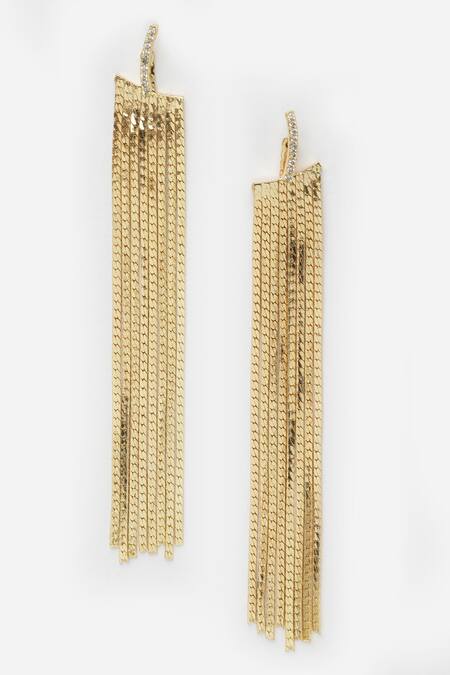 Bijoux By Priya Chandna_Gold Plated Stones Chain Tassel Earrings _Online_at_Aza_Fashions