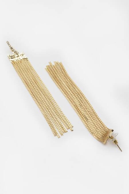 Buy_Bijoux By Priya Chandna_Gold Plated Stones Chain Tassel Earrings _Online_at_Aza_Fashions