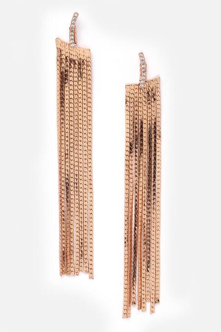 Bijoux By Priya Chandna_Rose Gold Stones Tasselled Chain Earrings _Online_at_Aza_Fashions