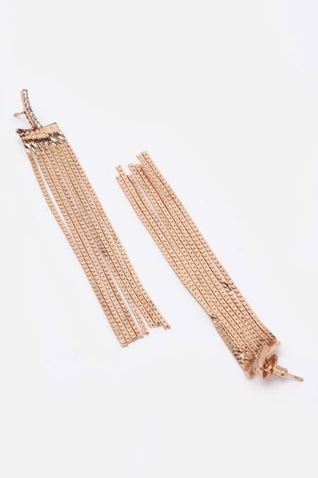 Buy_Bijoux By Priya Chandna_Rose Gold Stones Tasselled Chain Earrings _Online_at_Aza_Fashions