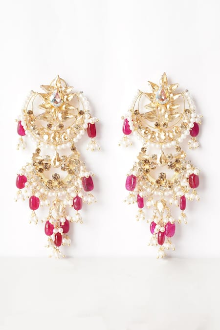 Shop_Bijoux By Priya Chandna_Gold Plated Crystals, Pearls, Stones Embellished Bead Tassel Chandbali _at_Aza_Fashions