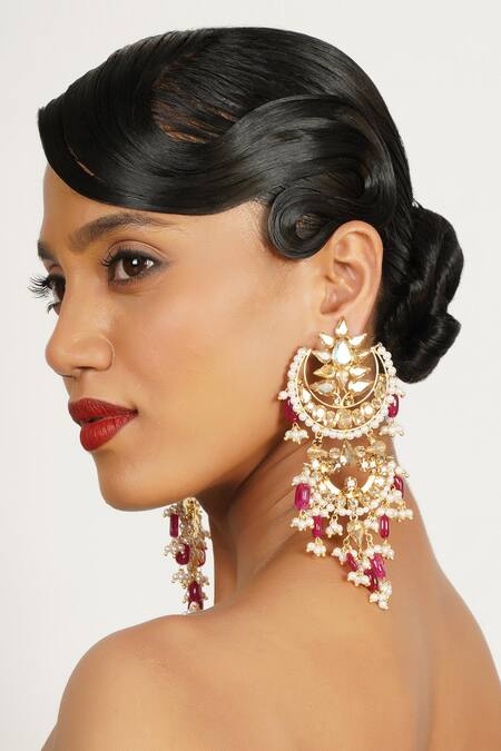 Bijoux By Priya Chandna_Gold Plated Crystals, Pearls, Stones Embellished Bead Tassel Chandbali _Online_at_Aza_Fashions