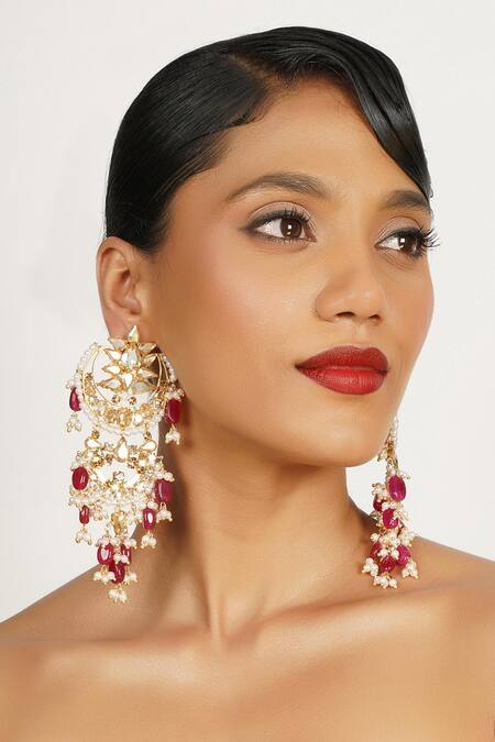 Buy_Bijoux By Priya Chandna_Gold Plated Crystals, Pearls, Stones Embellished Bead Tassel Chandbali _Online_at_Aza_Fashions