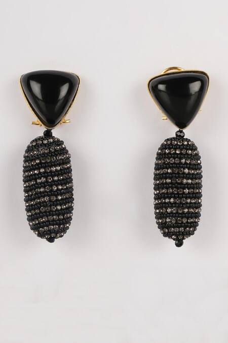 Shop_Bijoux By Priya Chandna_Black Crystals, Stones, Beads Embellished Earrings _at_Aza_Fashions