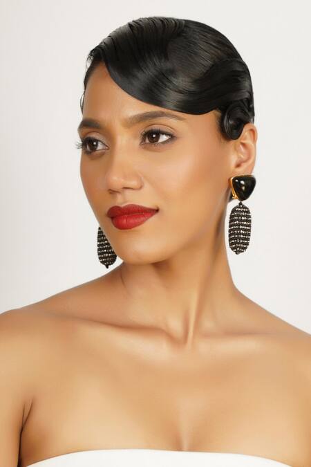 Buy_Bijoux By Priya Chandna_Black Crystals, Stones, Beads Embellished Earrings _Online_at_Aza_Fashions