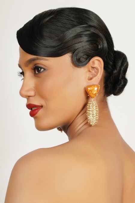 Bijoux By Priya Chandna_Gold Plated Crystals, Stones, Beads Embellished Cylindrical Earrings _Online_at_Aza_Fashions