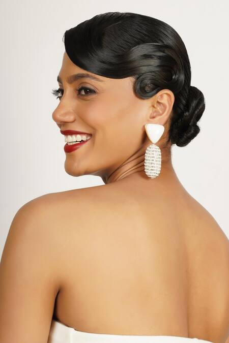 Buy_Bijoux By Priya Chandna_White Crystals, Stones, Beads Embellished Cylindrical Earrings _Online_at_Aza_Fashions