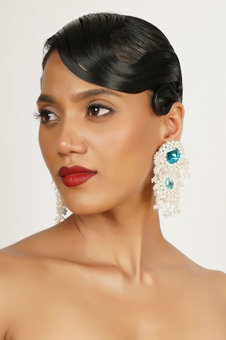 Bijoux By Priya Chandna Embellished Pearl Cascade Chandelier Earrings 