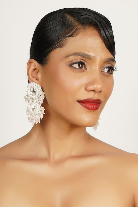 Bijoux By Priya Chandna Pearl Cascade Embellished Chandelier Earrings 