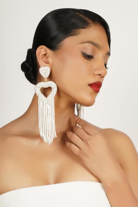 Bijoux By Priya Chandna Heart Tassel Crystal Embellished Earrings 