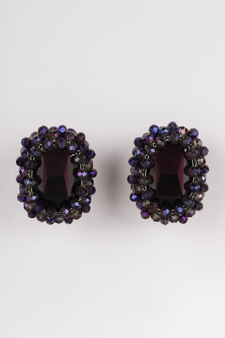 Shop_Bijoux By Priya Chandna_Blue Crystals, Beads Embellished Stud Earrings _at_Aza_Fashions