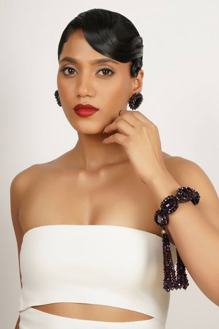 Bijoux By Priya Chandna_Blue Crystals, Beads Embellished Stud Earrings _Online_at_Aza_Fashions