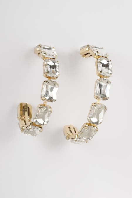 Shop Bijoux By Priya Chandna White Crystals Embellished Hoops at Aza Fashions Shop_Bijoux By Priya Chandna_White Crystals Embellished Hoops _at_Aza_Fashions