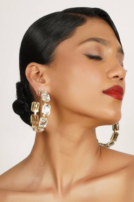 Bijoux By Priya Chandna White Crystals Embellished Hoops Online at Aza Fashions Bijoux By Priya Chandna_White Crystals Embellished Hoops _Online_at_Aza_Fashions