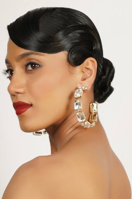 Buy Bijoux By Priya Chandna White Crystals Embellished Hoops Online at Aza Fashions Buy_Bijoux By Priya Chandna_White Crystals Embellished Hoops _Online_at_Aza_Fashions