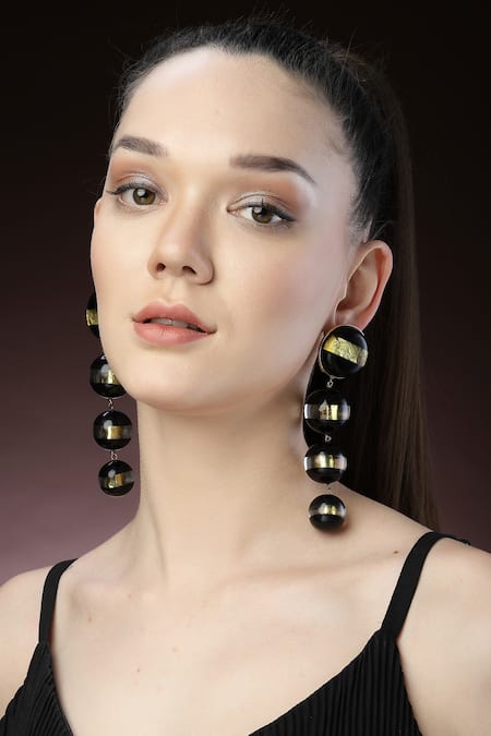 Bijoux By Priya Chandna_Black Crystals Resin Dangler Earrings _Online_at_Aza_Fashions