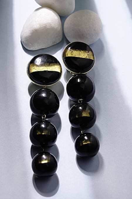 Bijoux By Priya Chandna_Black Crystals Resin Dangler Earrings _at_Aza_Fashions