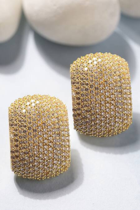 Shop_Bijoux By Priya Chandna_Gold Plated Crystals Studded Earrings _at_Aza_Fashions