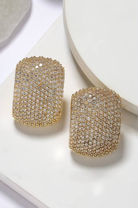 Shop_Bijoux By Priya Chandna_Gold Plated Crystals Studded Earrings _Online_at_Aza_Fashions