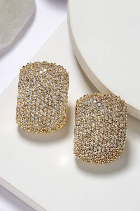 Bijoux By Priya Chandna_Gold Plated Crystals Studded Earrings _at_Aza_Fashions